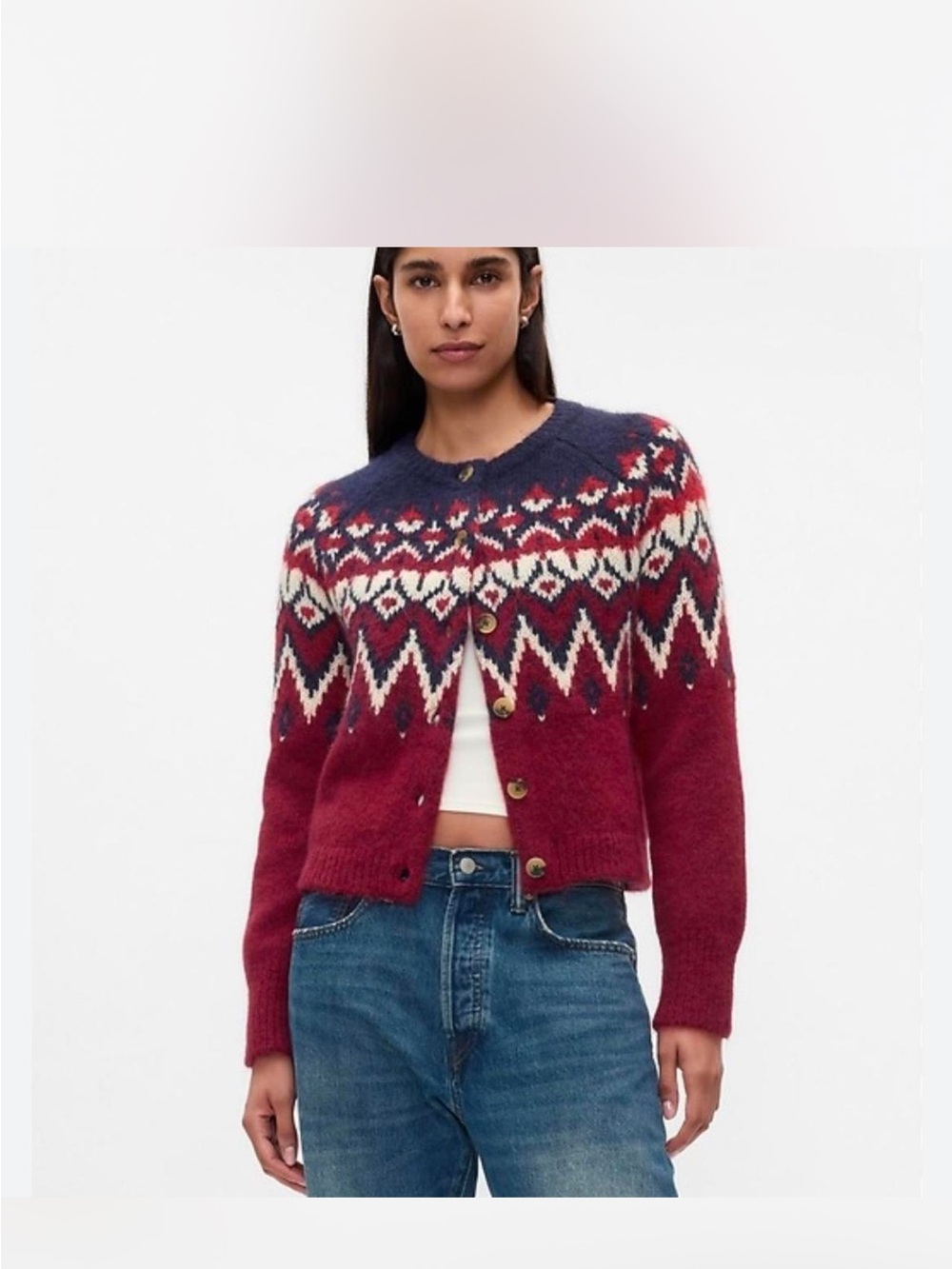 Gap Fair Isle Wool Alpaca Button-Up Cardigan Sweater sz XS
